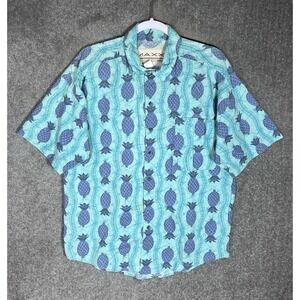 MAXX Short Sleeve Button Up Shirt Mens‎ Sz Medium Blue Purple Pineapple USA Made